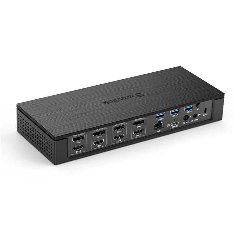 WAVLINK UG69PD10 Estação de Acoplamento Tipo-C Hub 1-para-4 Telas 4K / 5K Transferência AV Adaptador USB-C para HD / DP USB3.0 Splitter - Plugue dos EUA
