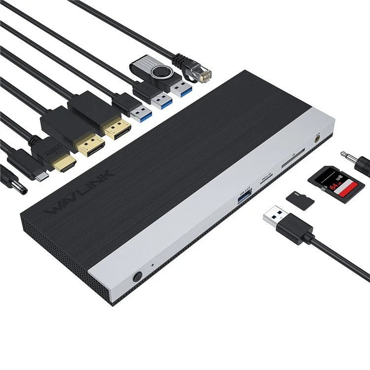 Док-станция WAVLINK WL-UMD01 Gigabit Ethernet / DP / HD Cable Converter USB3.0 Splitter Card Reader USB-C to DP / HD Adapter - Штекер США