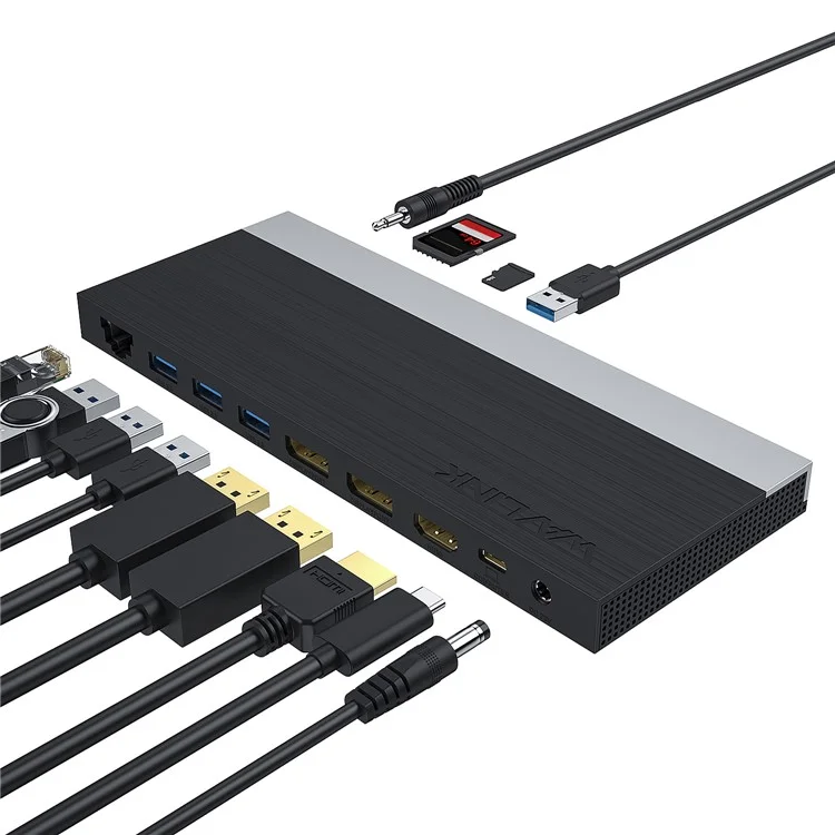 Док-станция WAVLINK WL-UMD01 Gigabit Ethernet / DP / HD Cable Converter USB3.0 Splitter Card Reader USB-C to DP / HD Adapter - Штекер США