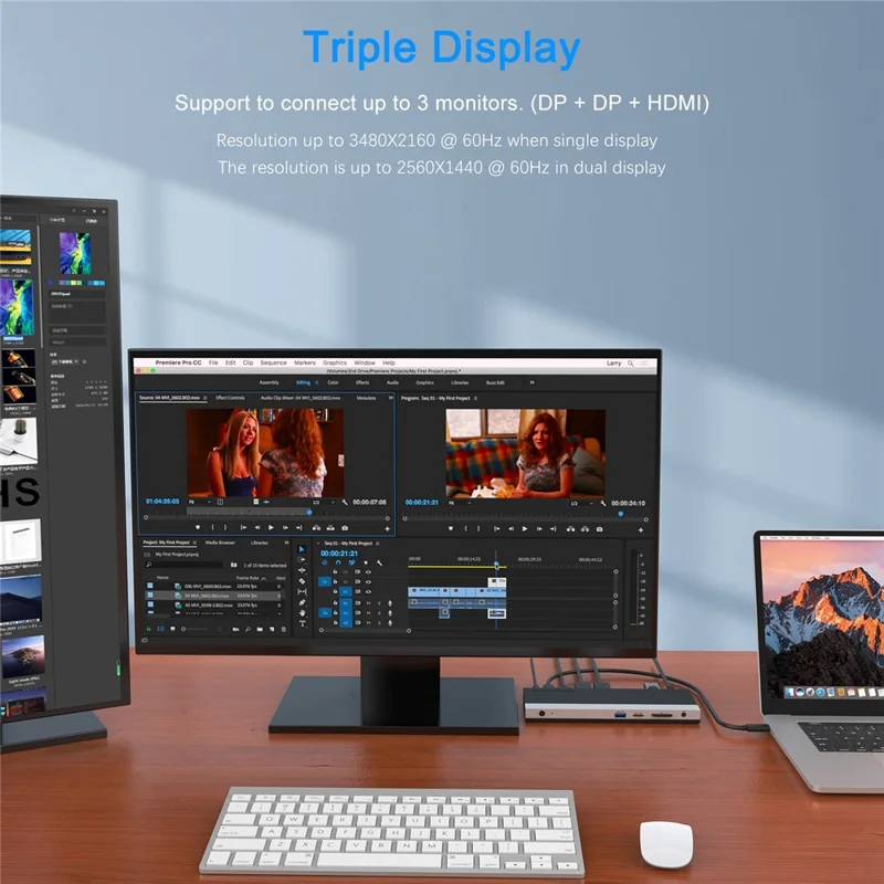 WAVLINK WL-UMD01 Docking Station Gigabit Ethernet / DP / HD Cable Converter USB3.0 Splitter Card Reader USB-C to DP / HD Adapter - AU Plug