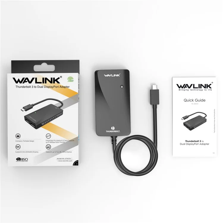 WAVLINK WL-UTA01D Thunderbolt 3 to Dual DisplayPort Adapter Type-C Thunderbolt 3 Splitter Converter