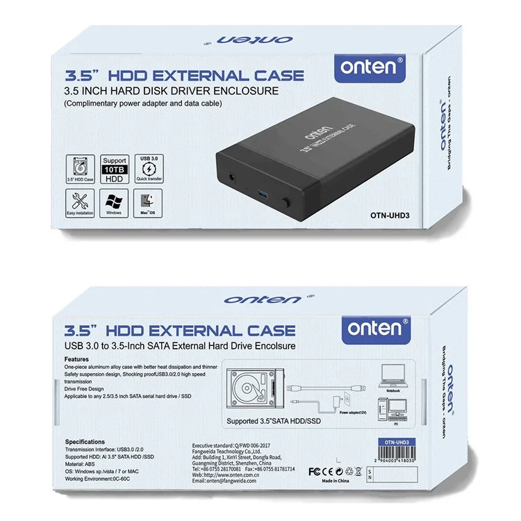 Onten UHD3 USB3.0 a 3,5 Polegadas SATA Disco de Rosta External Casos de Distrimento Rudo de 3,5 "hdd Casos de Duro Rud - Plugue Nos Eua