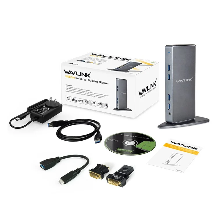 WAVLINK WL-UG39DK7 USB3.0 Multi-Screen Graphics Card Universal Docking Station USB3.0 to DVI / VGA / HD Hub Adapter - US Stecker