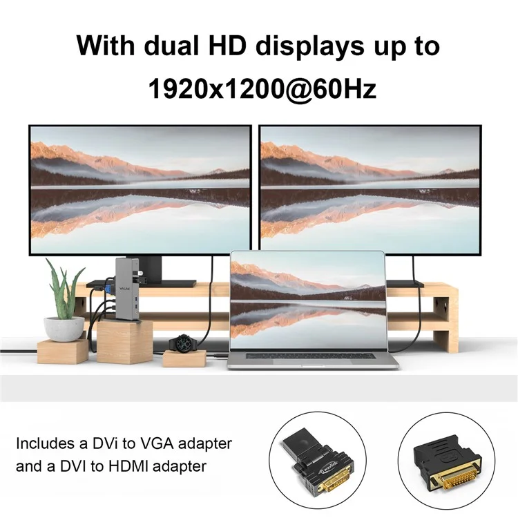WAVLINK WL-UG39DK7 USB3.0 Multi-Screen Graphics Card Universal Docking Station USB3.0 to DVI / VGA / HD Hub Adapter - US Stecker