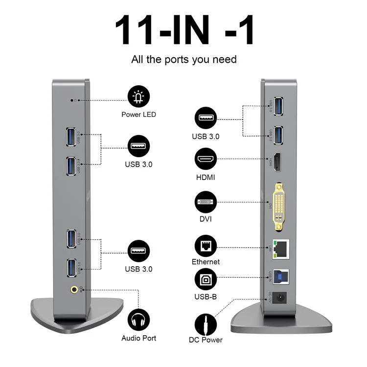 WAVLINK WL-UG39DK7 USB3.0 Multi-Screen Graphics Card Universal Docking Station USB3.0 to DVI / VGA / HD Hub Adapter - UK Plug