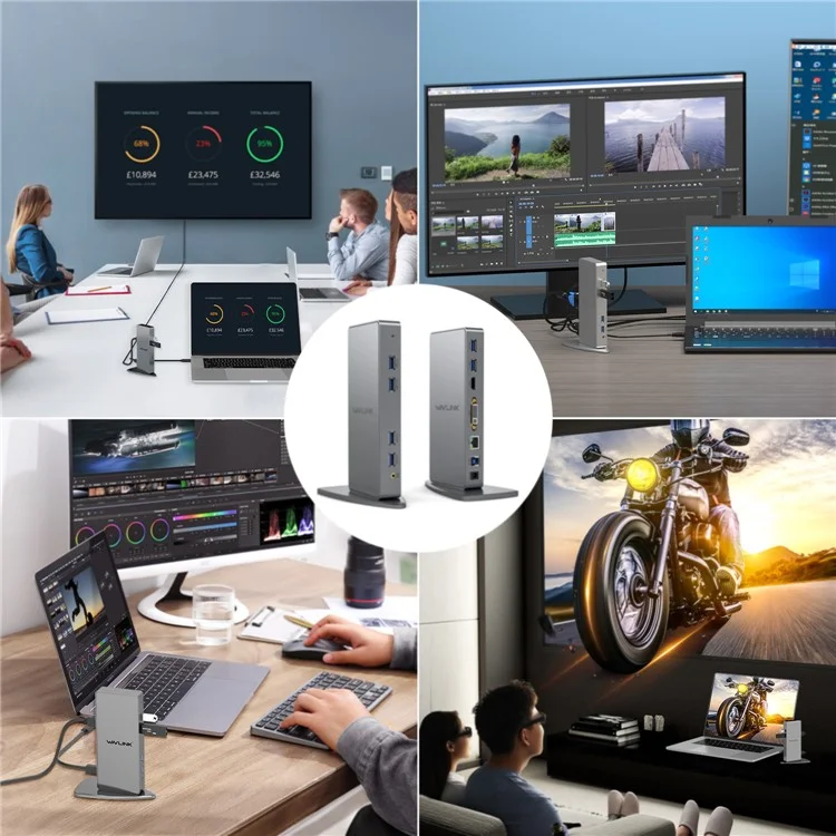 WAVLINK WL-UG39DK7 USB3.0 Multi-Screen Graphics Card Universal Docking Station USB3.0 to DVI / VGA / HD Hub Adapter - UK Plug