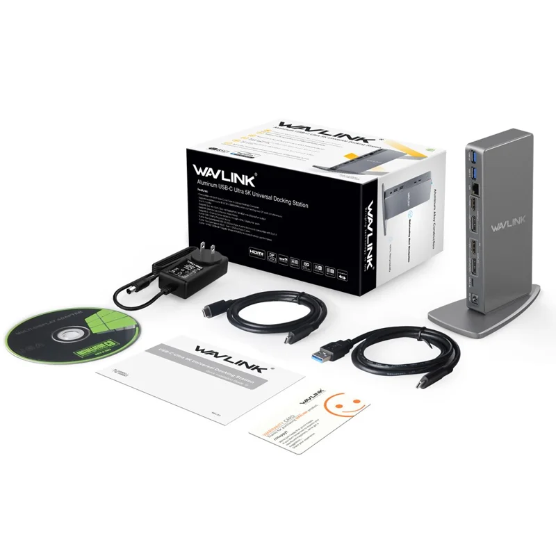 WAVLINK WL-UG69DK7 Type-C Universal Docking Station Desktop Laptops Aluminum Alloy Hub Adapter Support 4K / 5K - AU Plug