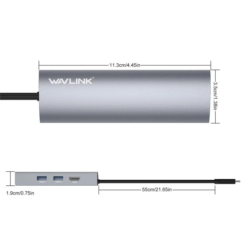 WAVLINK WL-UHP3408 Dock Station 4-in-1 Type-C a HD+2xUSB3.0+Gigabit RJ45