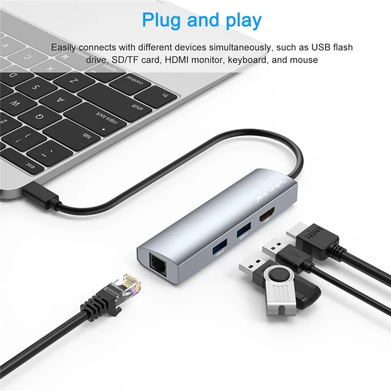 WAVLINK WL-UHP3408 Dock Station 4-in-1 Type-C a HD+2xUSB3.0+Gigabit RJ45