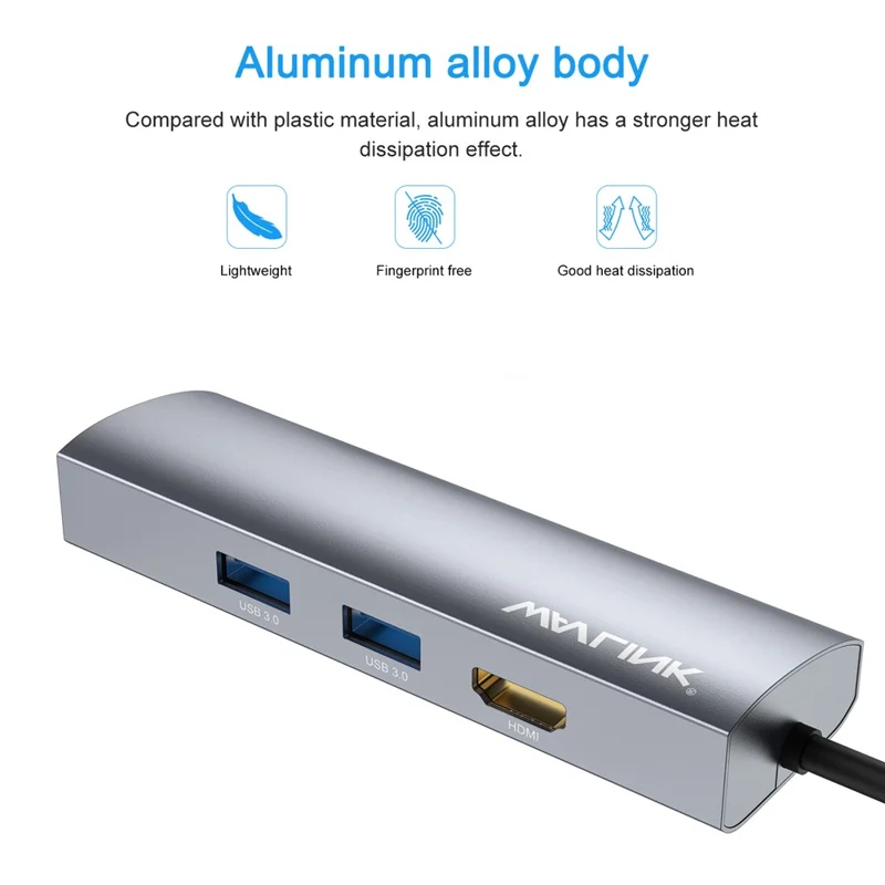 WAVLINK WL-UHP3408 Dock Station 4-in-1 Type-C a HD+2xUSB3.0+Gigabit RJ45
