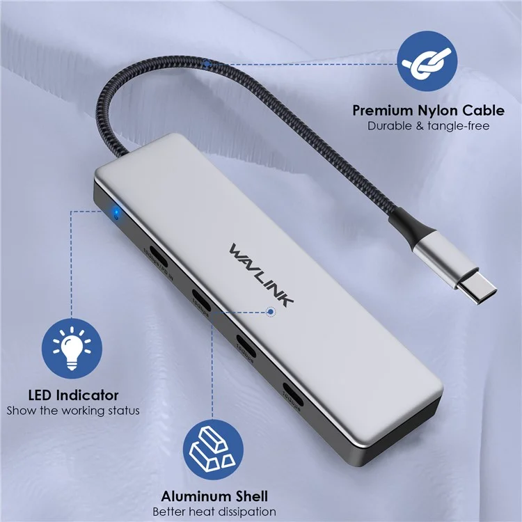 WAVLINK WL-UHP3411 Adattatore 4-in-1 Type-C a 4 porte USB-C 3.2 Gen2 10G Data Transfer Hub