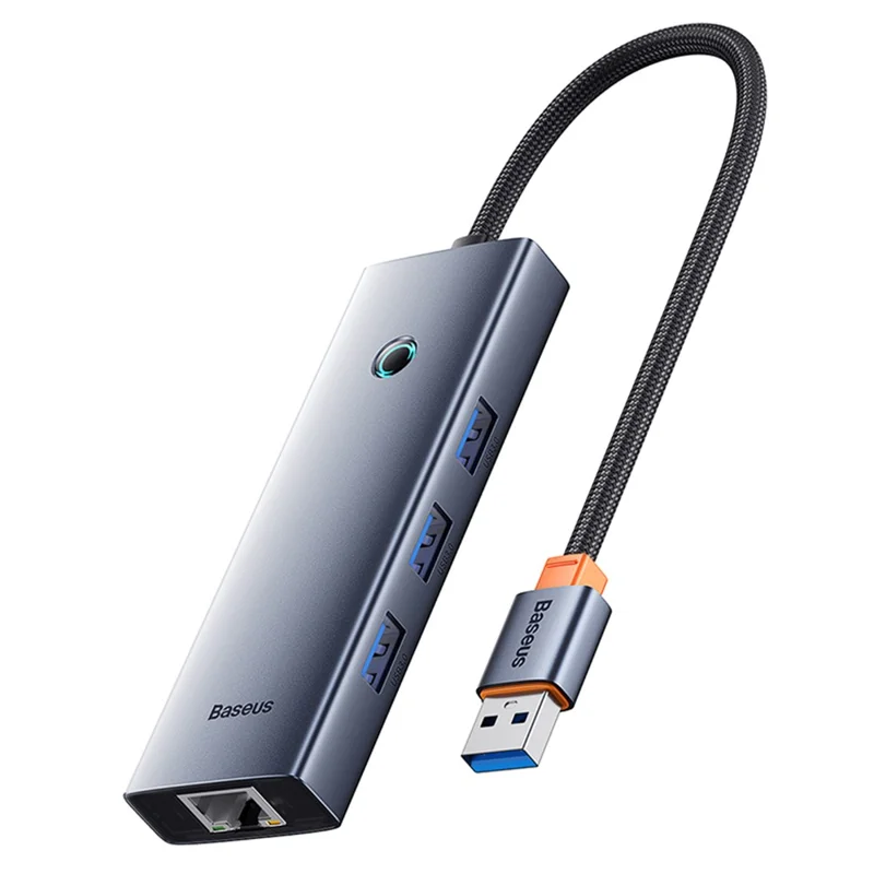 BASEUS UltraJoy Series 4-Port Hub USB Adapter to 3 x USB 3.0 + RJ45 + Type-C 5V - Space Grey