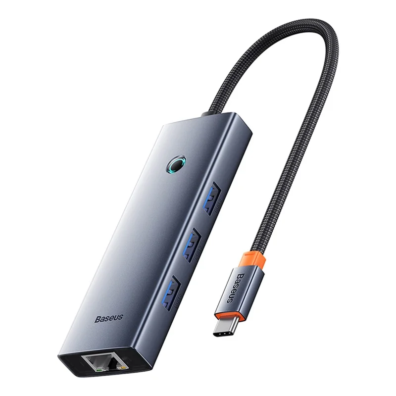 BASEUS UltraJoy Series 4-Port Hub Type-C Adapter to 3 x USB 3.0 + RJ45 + Type-C 5V - Space Grey