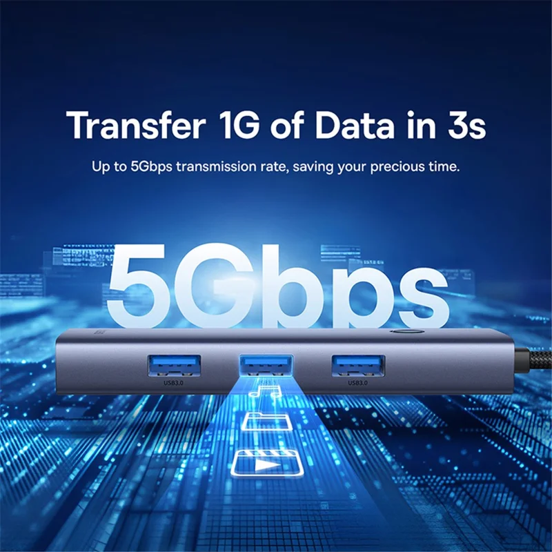 BASEUS UltraJoy Series 4-Port Hub Type-C Adapter to 3 x USB 3.0 + RJ45 + Type-C 5V - Space Grey