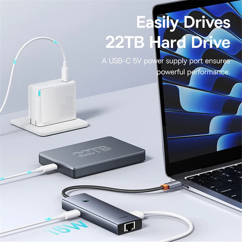 BASEUS UltraJoy Series 4-Port Hub Type-C Adapter to 3 x USB 3.0 + RJ45 + Type-C 5V - Space Grey