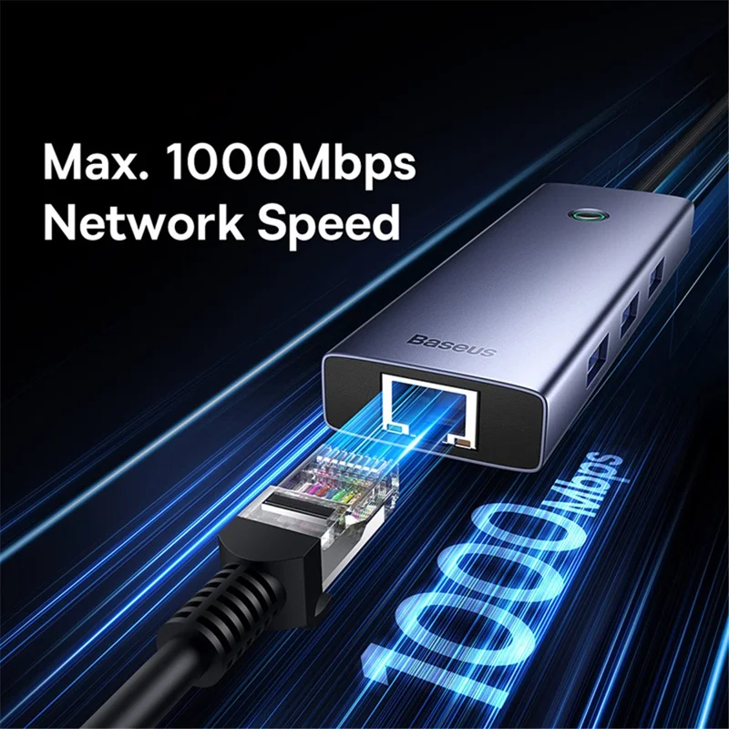 BASEUS UltraJoy Series 4-Port Hub Type-C Adapter to 3 x USB 3.0 + RJ45 + Type-C 5V - Space Grey
