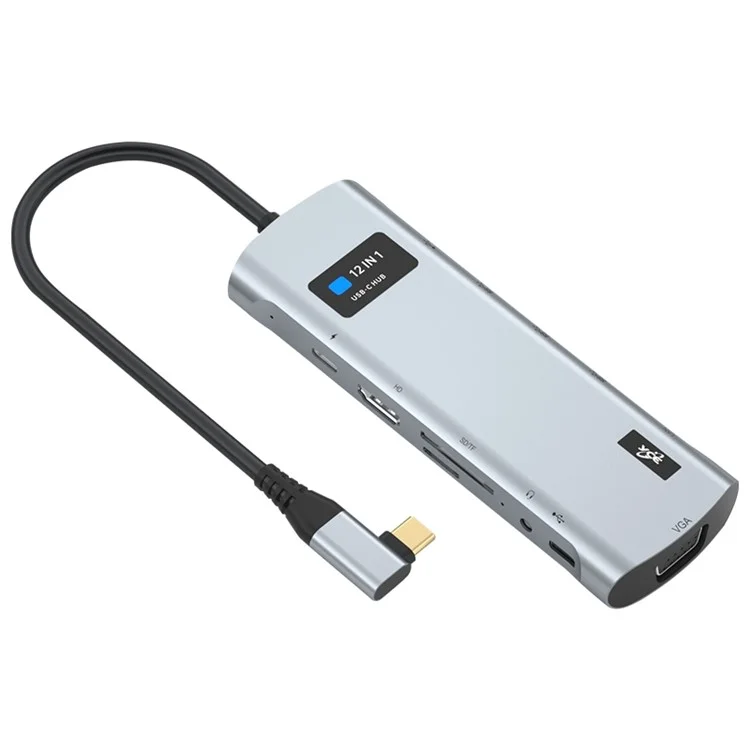 V261A Type-C Hub with PD+USB3.0+USB2.0+Type-C+SD / TF+RJ45+USB Audio+HD+VGA