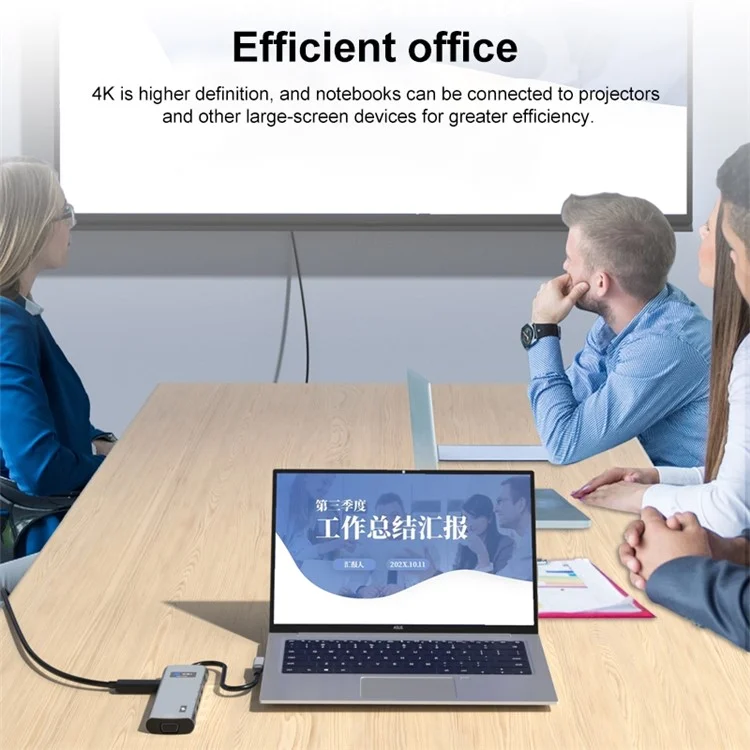 V261A Type-C Hub with PD+USB3.0+USB2.0+Type-C+SD / TF+RJ45+USB Audio+HD+VGA