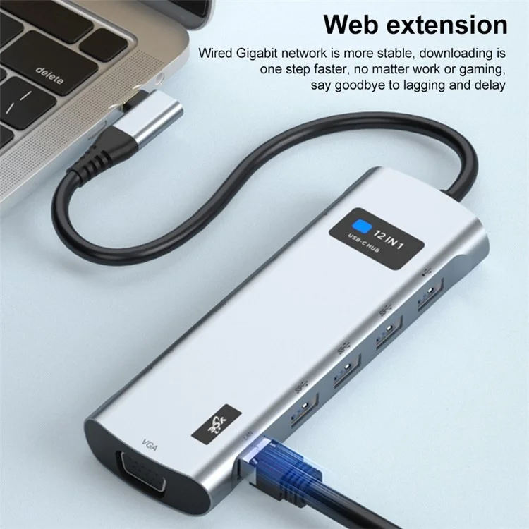 V261A Type-C Hub with PD+USB3.0+USB2.0+Type-C+SD / TF+RJ45+USB Audio+HD+VGA