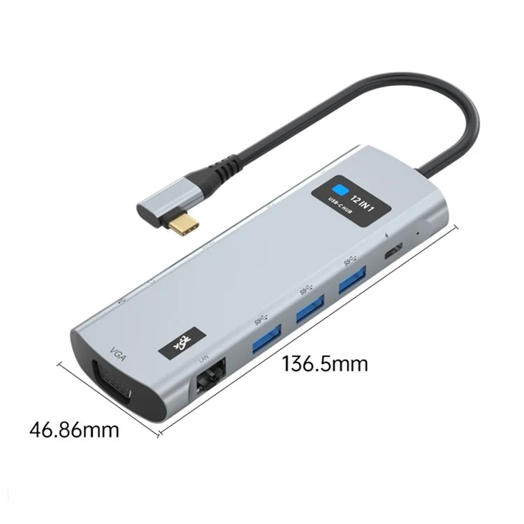 Hub 12 en 1 Z261 USB3.1 a PD+USB3.0x3+Type-C+SD / TF+RJ45+3.5mm+DP+HD+VGA