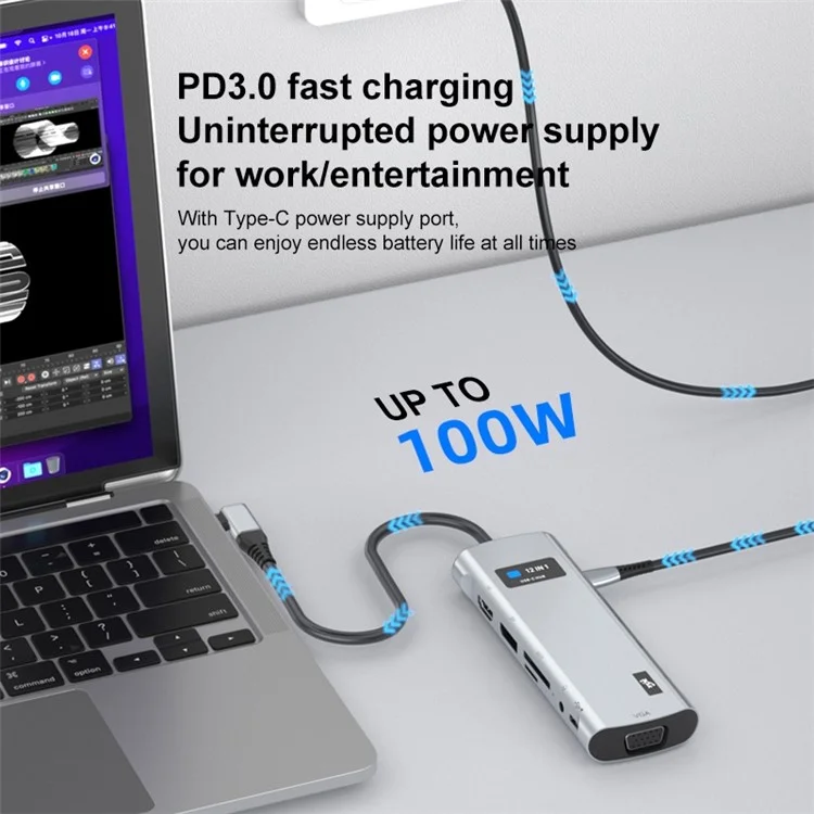 Hub 12 en 1 Z261 USB3.1 a PD+USB3.0x3+Type-C+SD / TF+RJ45+3.5mm+DP+HD+VGA