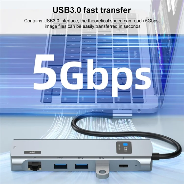Hub 12 en 1 Z261 USB3.1 a PD+USB3.0x3+Type-C+SD / TF+RJ45+3.5mm+DP+HD+VGA