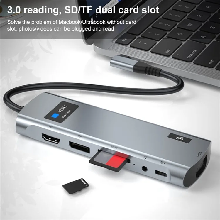 Hub 12 en 1 Z261 USB3.1 a PD+USB3.0x3+Type-C+SD / TF+RJ45+3.5mm+DP+HD+VGA