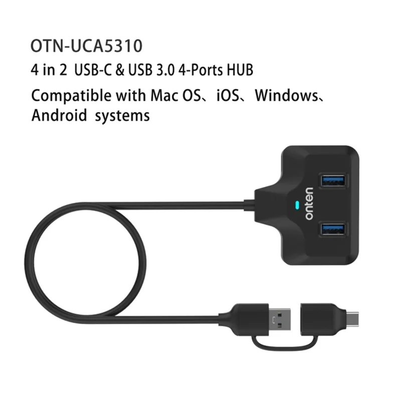 ONTEN OTN-UCA2310 USB3.0+USB2.0 4-portowy koncentrator typu Type-C z kablem 0,5 m