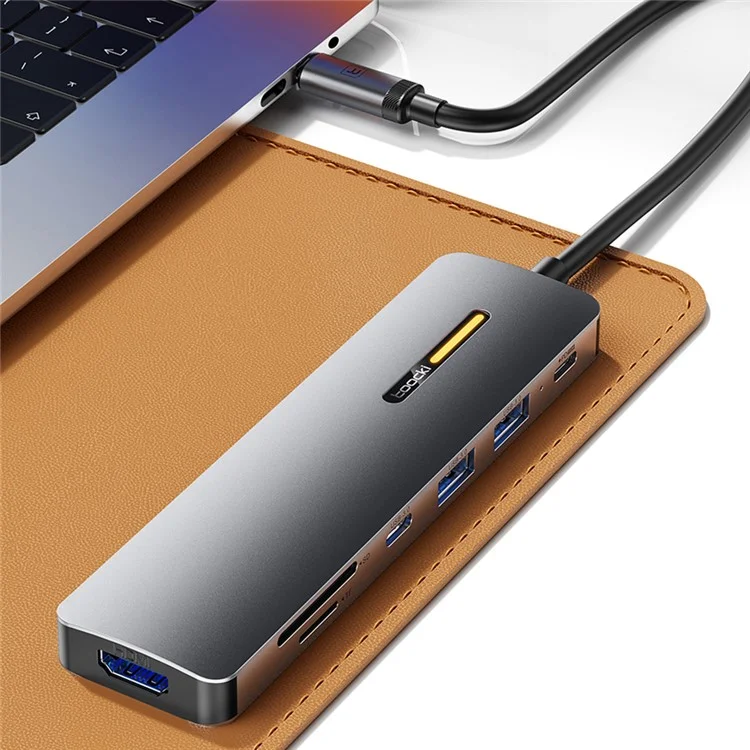 TOOCKI TQ-HUB01A7 7 en 1 Adaptateur USB-C HUB Type-C vers HD 4K USB3.0 PD 100W Lecteur de cartes SD / TF Convertisseur - Or