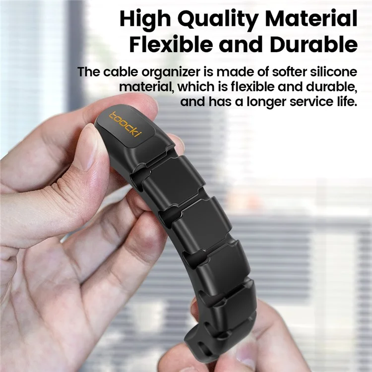 TOOCKI 5-Slot Self-Adhesive Silicone Cord Organizer Charger Cable Fixing Holder - Noir