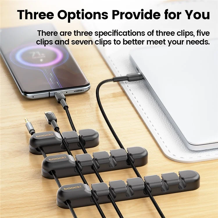 TOOCKI 5-Slot Self-Adhesive Silicone Cord Organizer Charger Cable Fixing Holder - Black