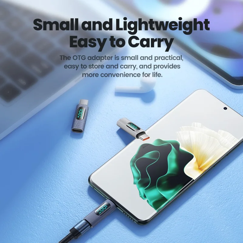 TOOCKI TQ-OTG07 Type-C Male to Type-C Female 100W Digital Display Adapter - Grey