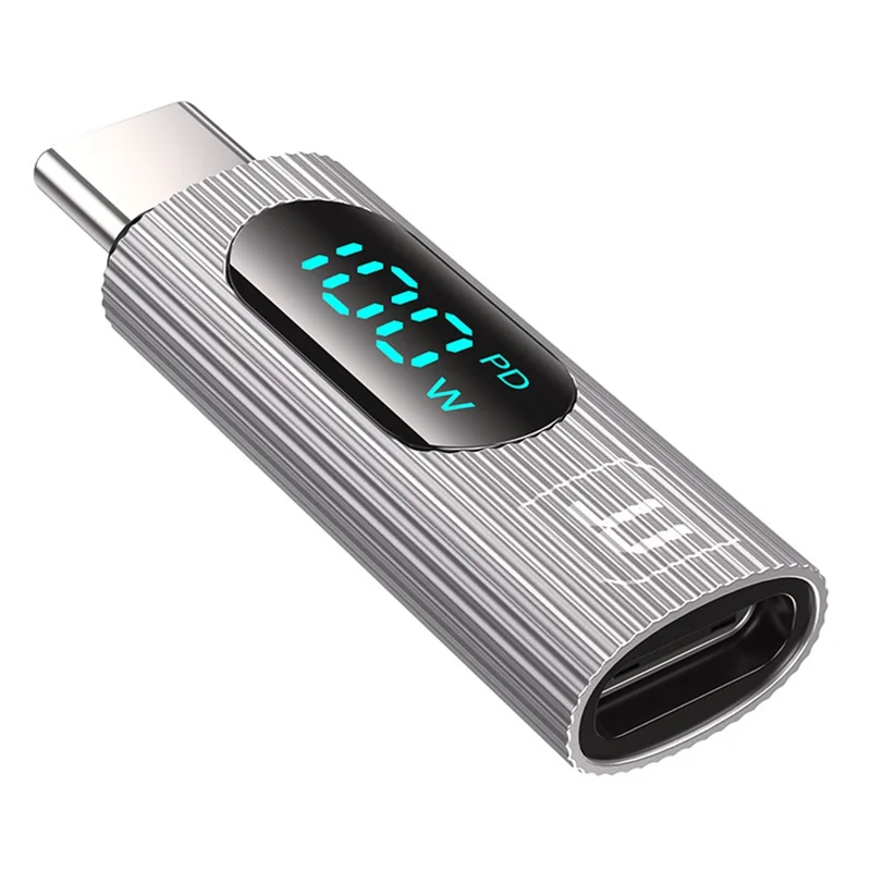 TOOCKI TQ-OTG07 Type-C Male to Type-C Female 100W Digital Display Adapter - Silver