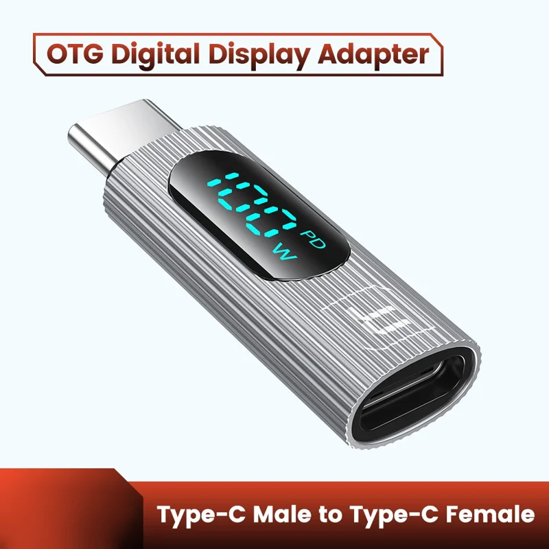 TOOCKI TQ-OTG07 Type-C Male to Type-C Female 100W Digital Display Adapter - Silver