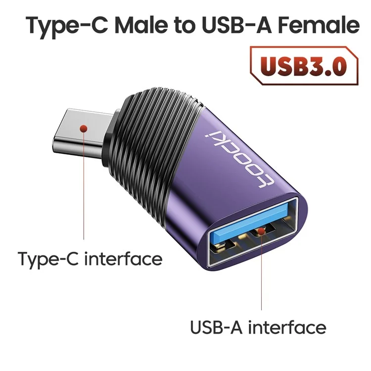 TOOCKI TQ-OTG06 Type-C Male to USB 3.0 Female Converter 5Gbps Data Adapter - Purple