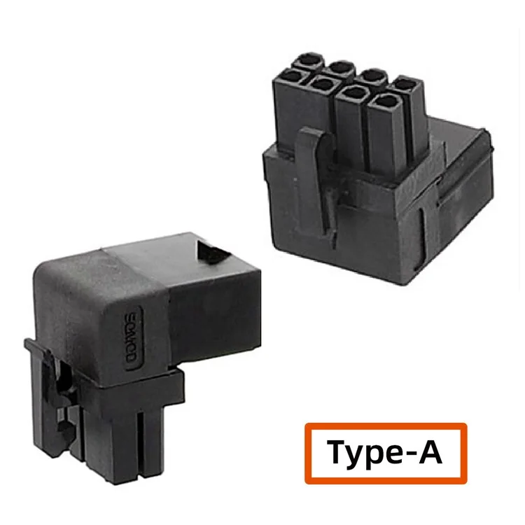 PW-027 2pcs / Establezca ATX 8P Male a Mujer 90 Grados Arriba+adaptador de Encabezado de Potencia Angulada Para Tarjeta Gráfica GPU