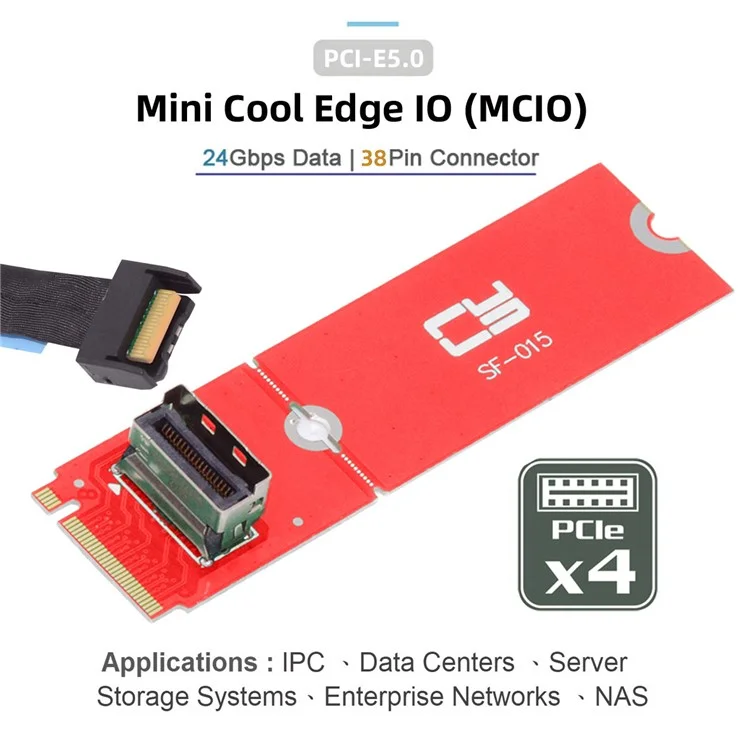 SF-015 PCI-E 5.0 4.0 M.2 M-key à MCIO Mini Cool Edge IO Adaptateur Hôte Féminin Pour PCIe Nvme SSD 2280