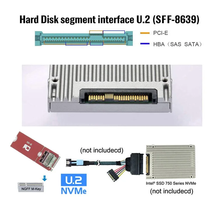 SF-015 PCI-E 5.0 4.0 M.2 M-key to MCIO Mini Cool Edge IO Female Host Adapter for PCIe Nvme SSD 2280