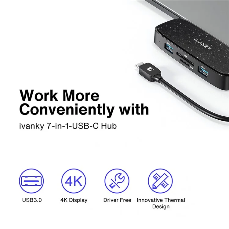 Adaptador IVANKY VCA03 Type-C Hub para PD+3xUSB 3.0+Saída HD 4K+2 Slots para Cartão de Leitura