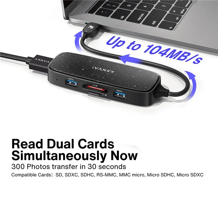 Adaptador IVANKY VCA03 Type-C Hub para PD+3xUSB 3.0+Saída HD 4K+2 Slots para Cartão de Leitura