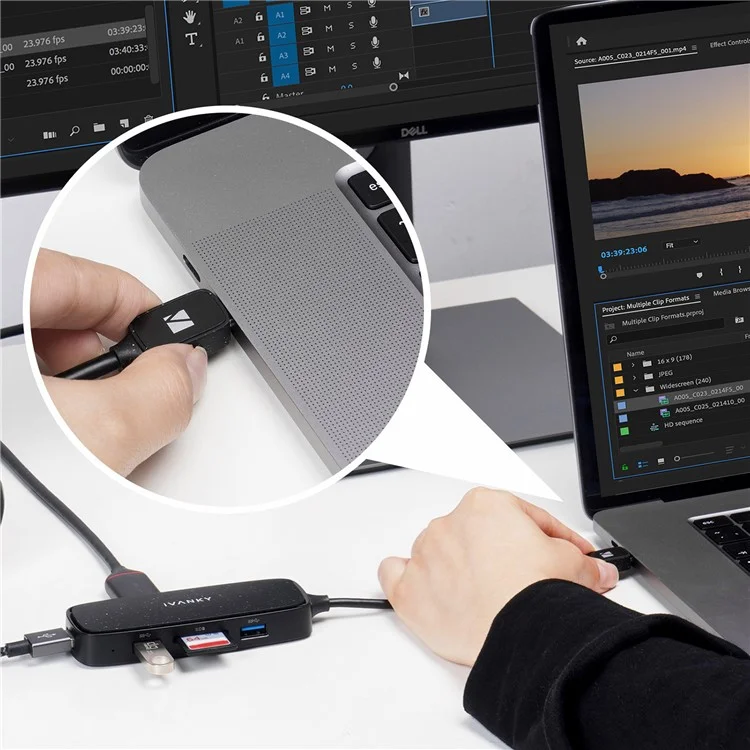 Adaptador IVANKY VCA03 Type-C Hub para PD+3xUSB 3.0+Saída HD 4K+2 Slots para Cartão de Leitura