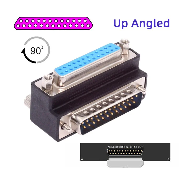 DB-008-UP DB-25PIN Up 90-Degree Angled DSUB Parallel LPT AES / EBU 25-Pin Male Screw to Female Nut Adapter