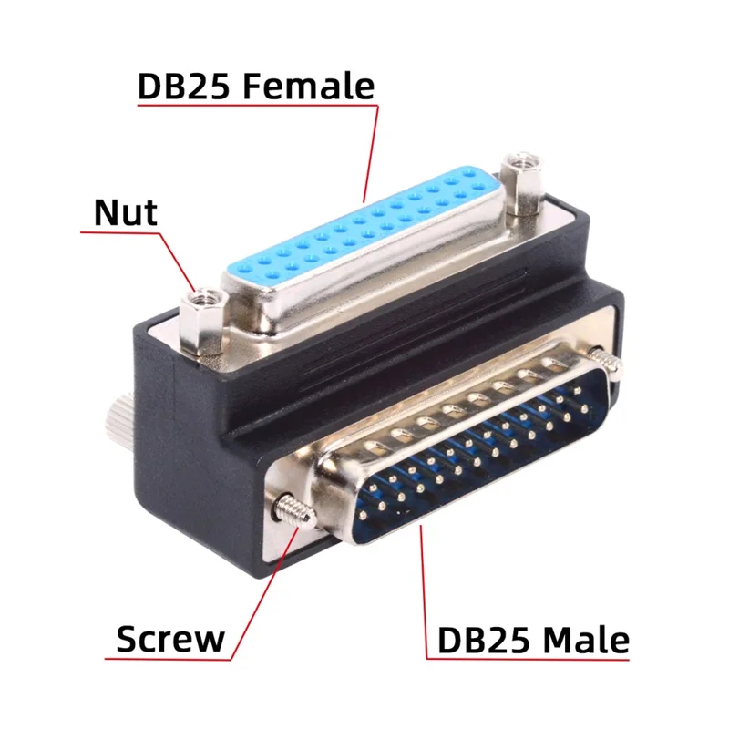 DB-008-DN DB-25PIN Down 90-Degree Angled 25-Pin DSUB Male Screw to Female Nut Connector