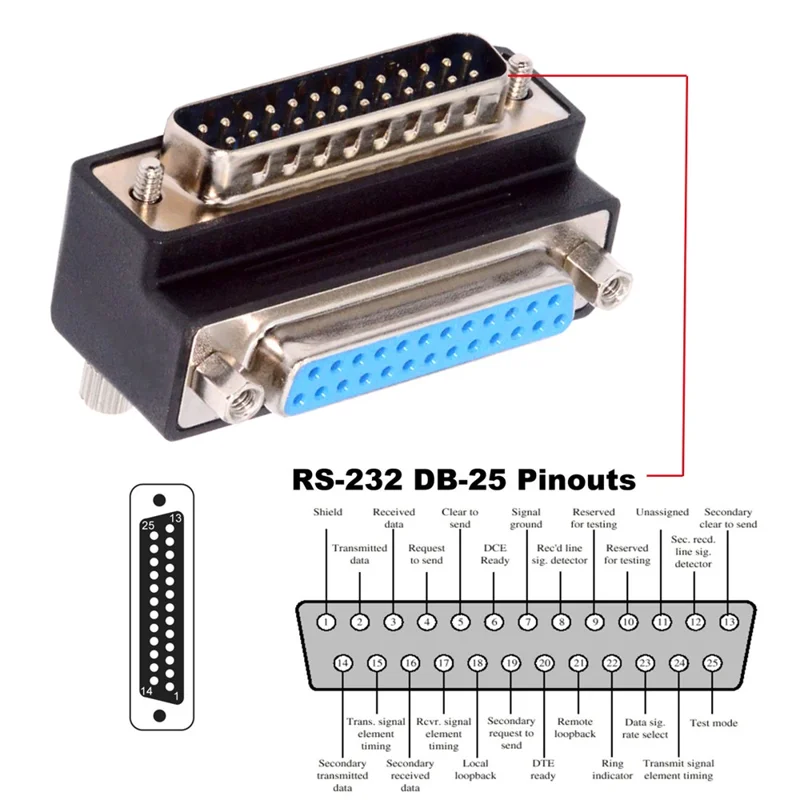 DB-008-DN DB-25PIN Down 90 90 Grados de 25 Pines DSUB DSUB Tornillo Macho al Conector de Tuerca Femenina