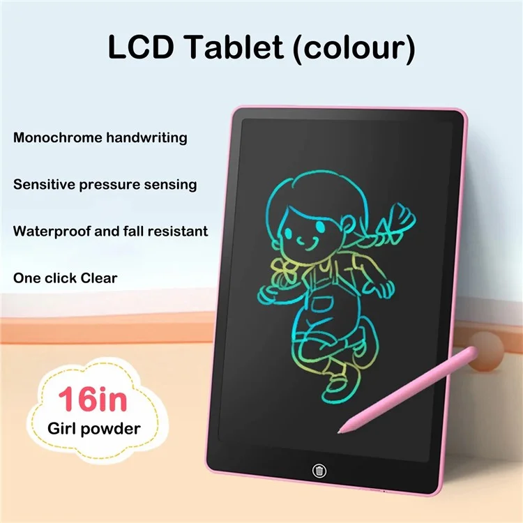 JX-16 16-Inch Colorful LCD Writing Tablet Doodle Board Office Memo Board with One-Click Erase - Baby Blue
