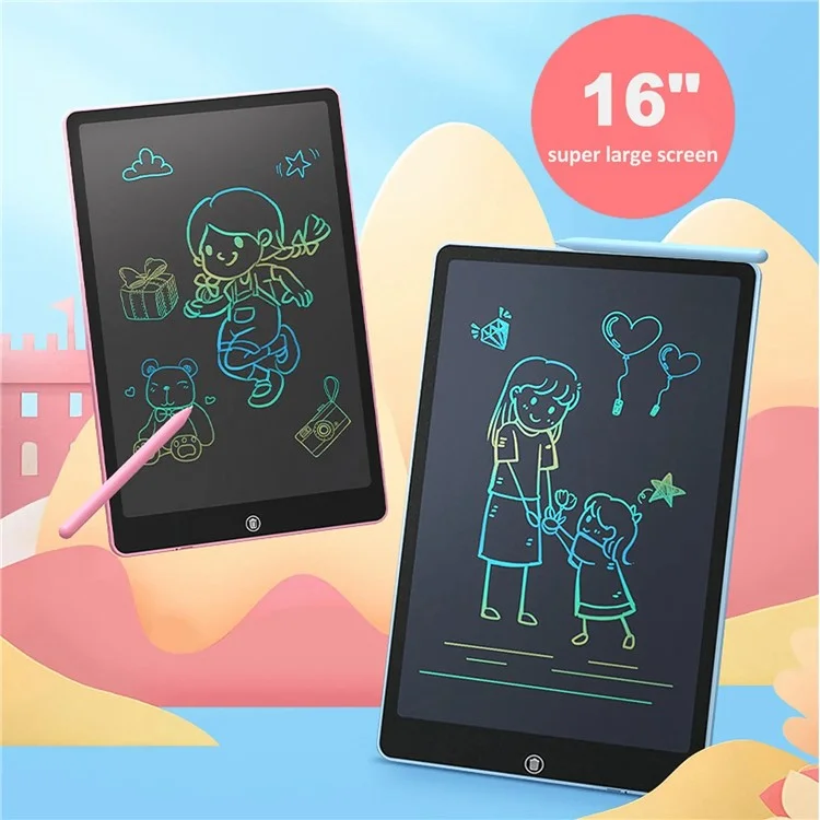 JX-16 16-Inch Colorful LCD Writing Tablet Doodle Board Office Memo Board with One-Click Erase - Baby Blue