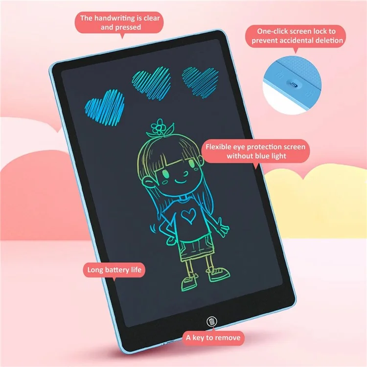 JX-16 16-Inch Colorful LCD Writing Tablet Doodle Board Office Memo Board with One-Click Erase - Baby Blue