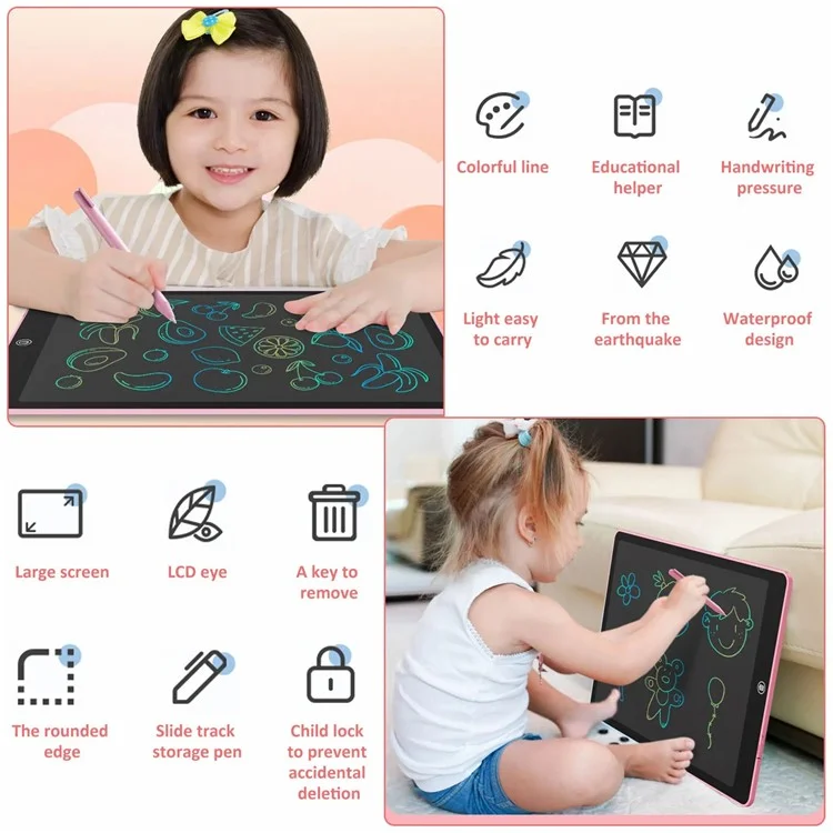 JX-16 16-Inch Colorful LCD Writing Tablet Doodle Board Office Memo Board with One-Click Erase - Baby Blue