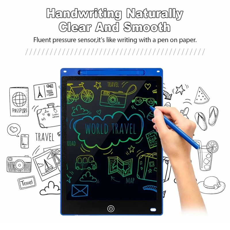 JX-12 12-Inch LCD Writing Tablet Colorful Line Doodle Board Eye Protection Kids Toy - Baby Blue