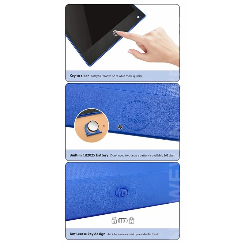 JX-12 12-Inch LCD Writing Tablet Colorful Line Doodle Board Eye Protection Kids Toy - Baby Blue